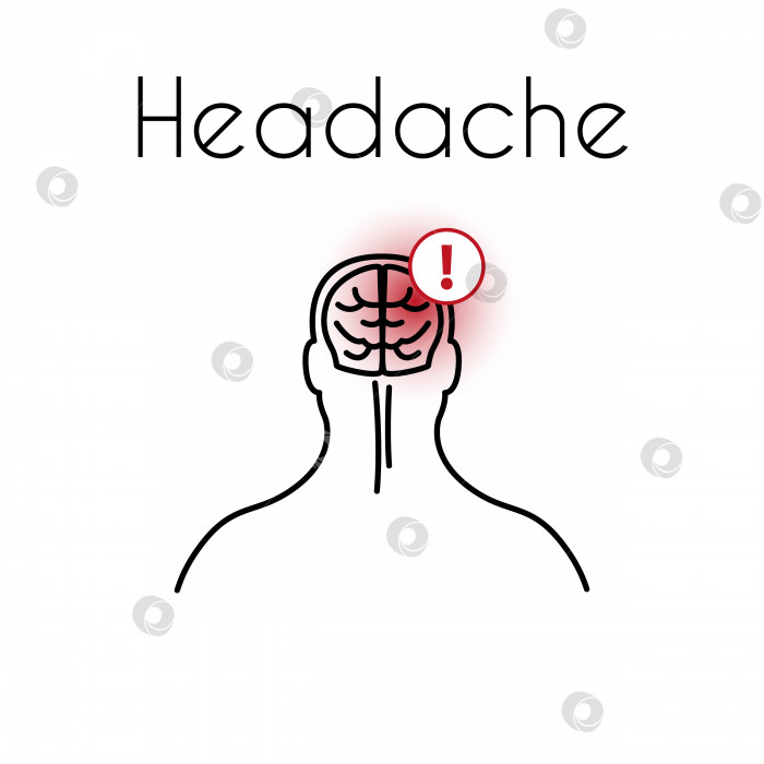 Скачать Векторный линейный значок головной боли с изображением мозга фотосток Ozero