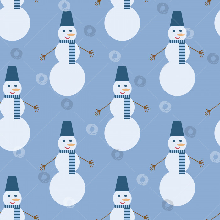 Скачать Бесшовный узор с интересным снеговиком на синем фоне для ткани, текстиля, одежды, скатерти и других вещей. Векторное изображение. фотосток Ozero