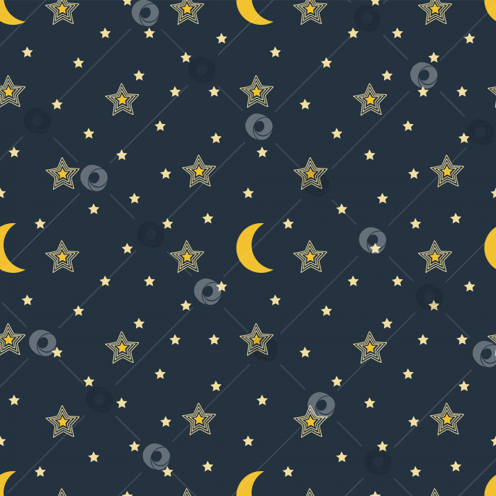 Скачать Набор бесшовных узоров со звездами и луной. Звездное ночное небо. 1000х1000, векторная графика. фотосток Ozero