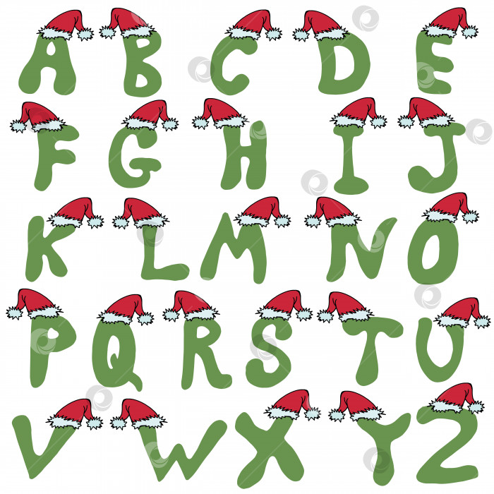 Скачать Английский алфавит в рождественских шляпах. Шрифт. Векторное изображение. фотосток Ozero