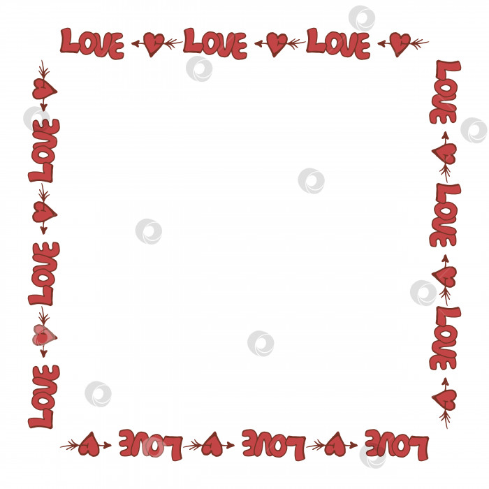 Скачать Квадратная рамка со словами "Любовь" и сердечками на белом фоне. Векторное изображение. фотосток Ozero