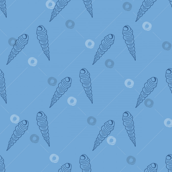 Скачать Бесшовный узор с темно-синими морскими раковинами на светло-голубом фоне. Векторное изображение. фотосток Ozero