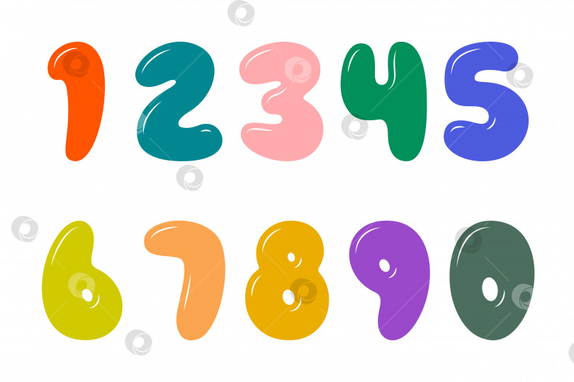 Скачать Набор мультяшных цифр в виде мыльного пузыря разных цветов. Векторный дизайн. фотосток Ozero