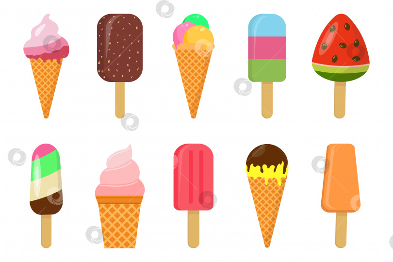Скачать Коллекция различных разноцветных значков мороженого. Векторная иллюстрация, изолированная на белом фоне фотосток Ozero