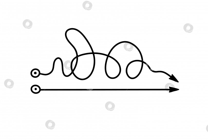 Скачать Беспорядочные и прямые линии соединяются в одной точке, черные каракули от руки ведут к одному месту назначения, единое решение проблемы с использованием различных процессов - концептуальная векторная иллюстрация фотосток Ozero