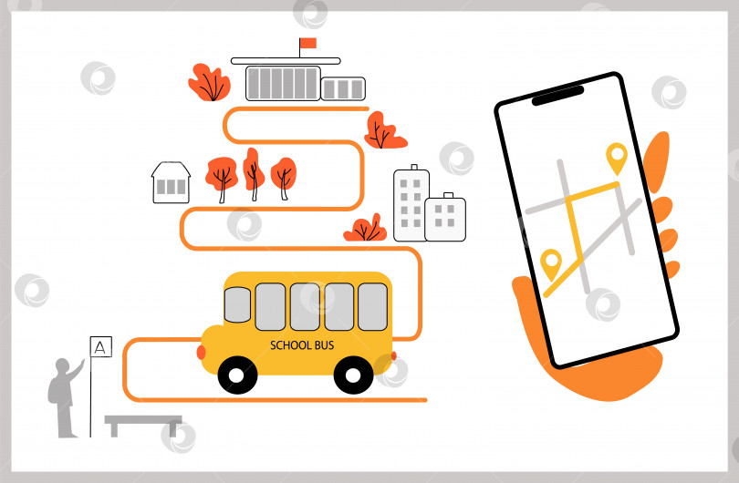 Скачать Иллюстрация мобильной системы слежения за школьным автобусом современного городского студента фотосток Ozero