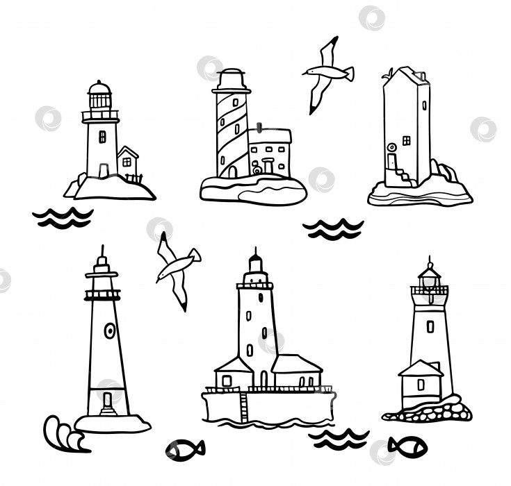 Скачать Набор векторных линий из каракулевых маяков. Художественный стиль с плоскими линиями. фотосток Ozero