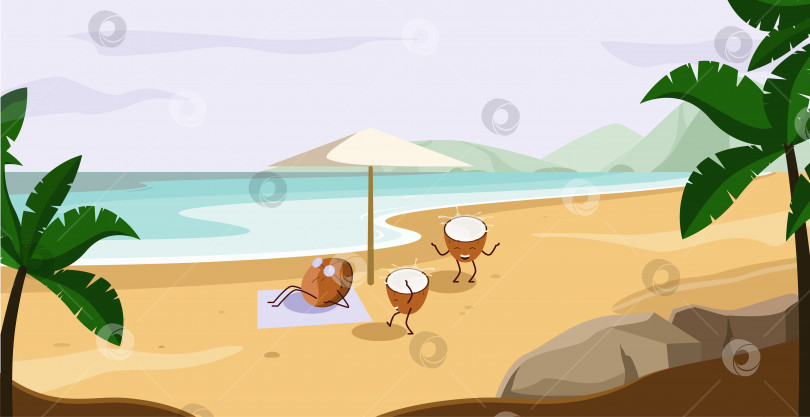 Скачать Забавные кокосы на пляже фотосток Ozero