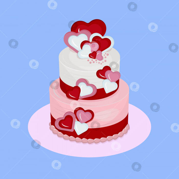 Скачать Трехслойный торт с сердечками. Векторный дизайн для свадебного приглашения, венчания, Дня Святого Валентина. фотосток Ozero