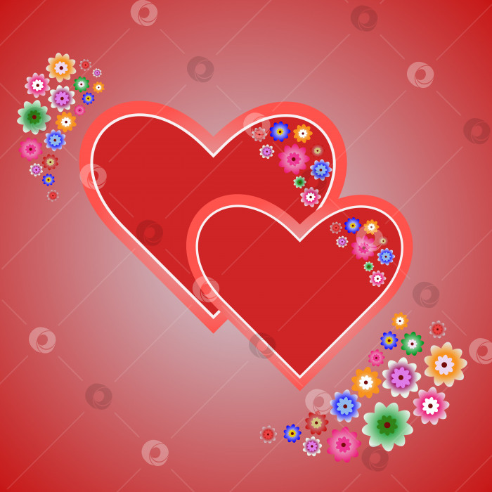 Скачать Композиция из двух сердечек с цветами. Векторный дизайн на день святого Валентина, на свадьбу. фотосток Ozero