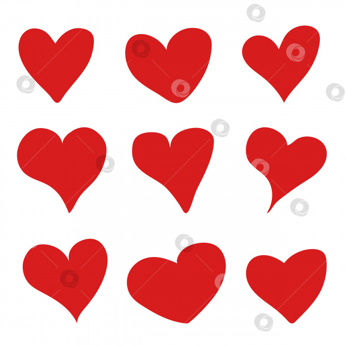 Скачать Красные сердечки, нарисованные от руки. Векторный дизайн сердечек. фотосток Ozero