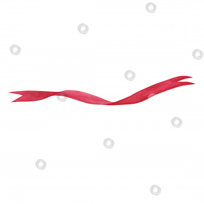 Скачать Красная шелковая лента, выделенная на белом фоне. Акварельная иллюстрация, нарисованная от руки. Искусство для дизайна и декорирования фотосток Ozero