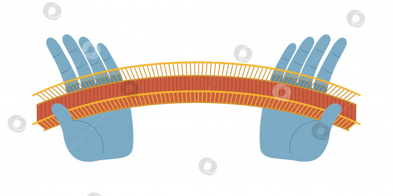 Скачать Вьетнамский пешеходный мост плоская графическая векторная иллюстрация, изолированная на белом фоне. Вид сверху на две гигантские руки, поддерживающие Золотой мост во Вьетнаме. фотосток Ozero