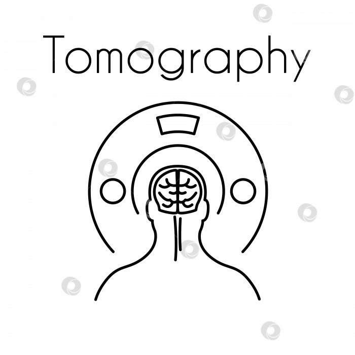 Скачать Векторный значок линейной томографии здравоохранения с символом мозга и томографом фотосток Ozero
