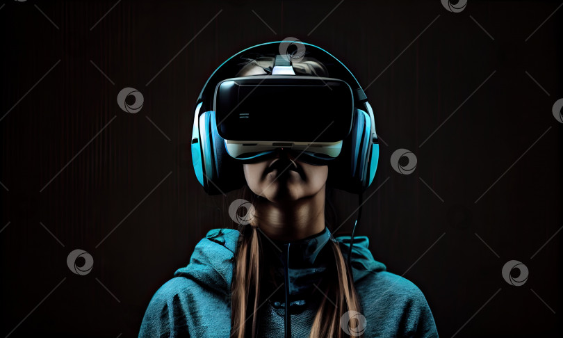 Скачать Человек, носящий гарнитуру виртуальной реальности, генеративный искусственный интеллект фотосток Ozero