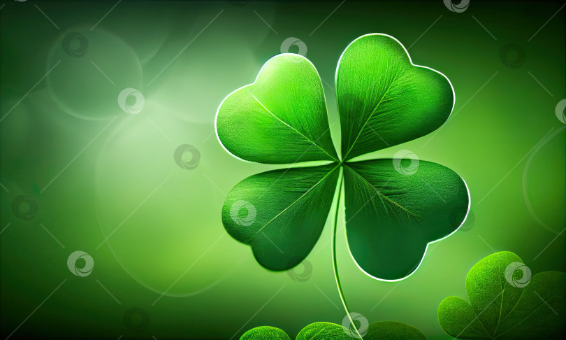 Скачать Четырехлистный зеленый клевер на удачу в День Святого Патрика, генеративный ИИ фотосток Ozero