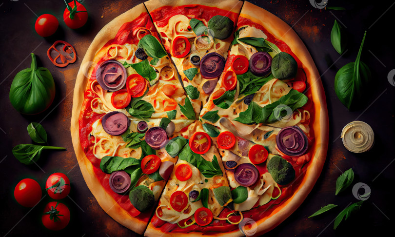 Скачать Органическая пицца с овощами и сыром, генеративный искусственный интеллект фотосток Ozero