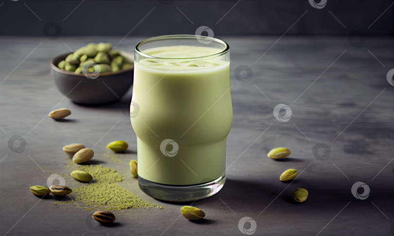 Скачать Фисташковое молоко в стакане на сером фоне, генеративный ИИ фотосток Ozero