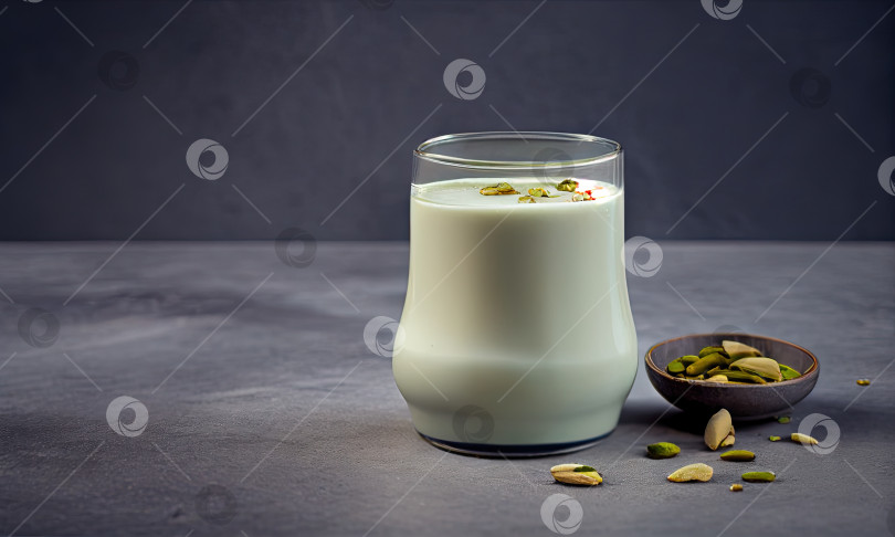 Скачать Фисташковое молоко в стакане на сером фоне, генеративный ИИ фотосток Ozero