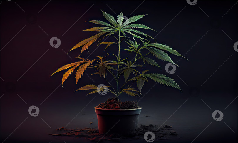 Скачать Растение марихуаны, каннабис на темном фоне, генеративный искусственный интеллект фотосток Ozero