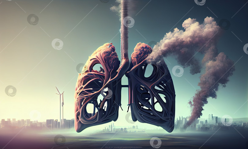 Скачать Нездоровые легкие из-за вдыхания дыма и загрязнения окружающей среды, генеративный искусственный интеллект фотосток Ozero