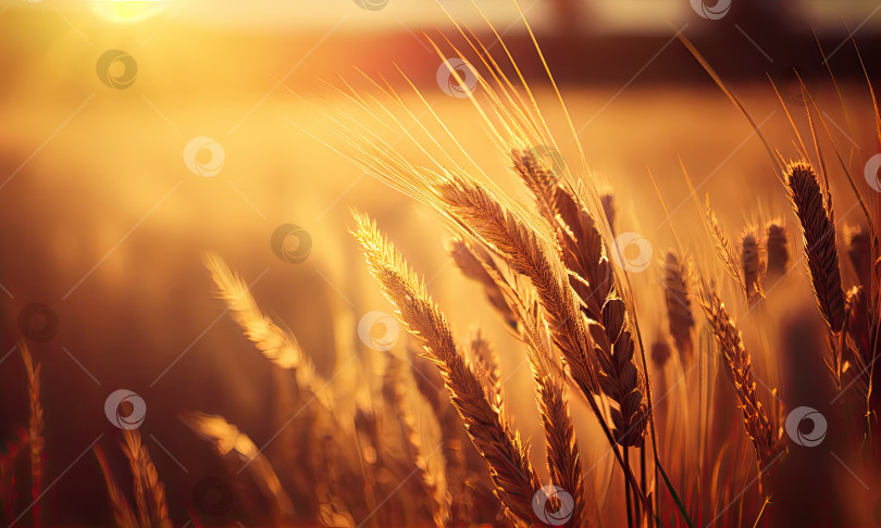 Скачать Пшеничное поле в солнечном свете, генеративный искусственный интеллект фотосток Ozero
