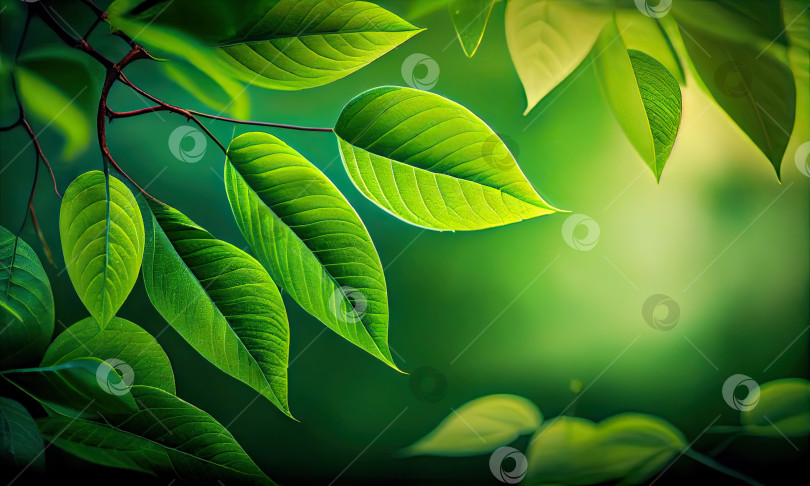Скачать Растения с натуральными зелеными листьями, весенний фон, экология окружающей среды, обои с зеленью, генеративный искусственный интеллект фотосток Ozero