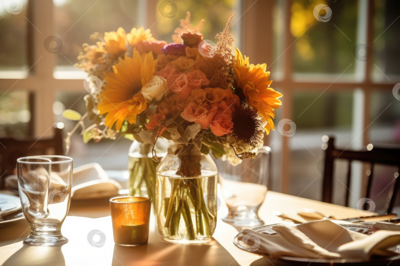 Скачать Сезонная сервировка стола с тыквами и цветами фотосток Ozero