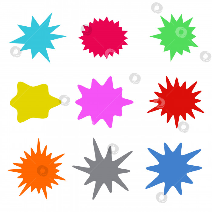 Скачать Набор красочных лопающихся речевых пузырей в плоском дизайне, симпатичная наклейка для символа чата, комикса, тега, этикетки или диалогового слова фотосток Ozero