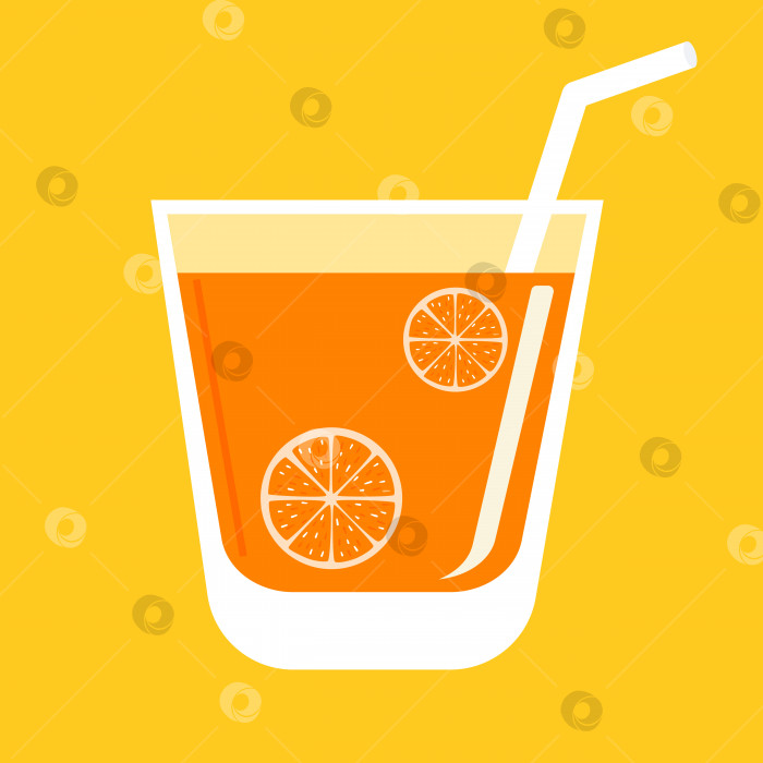 Скачать Апельсиновый сок в стакане с кусочками апельсина. Векторный дизайн для меню, кафе. Логотип напитка. Значок кубка. фотосток Ozero