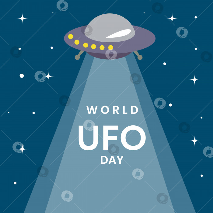 Скачать Всемирный день НЛО. Космическая иллюстрация. Летающая тарелка в мультяшном стиле. Баннер фотосток Ozero
