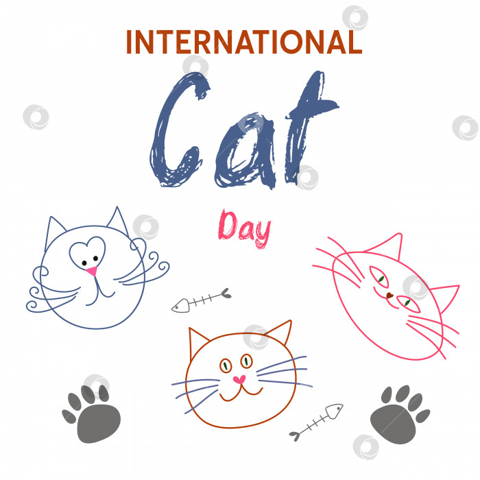 Скачать Международный день кошек, забавная картинка с забавными мордочками кошек. фотосток Ozero