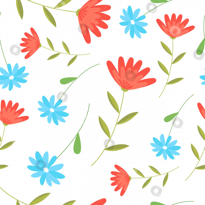 Скачать Летний цветочный бесшовный узор с нежными розовыми и голубыми цветами. фотосток Ozero