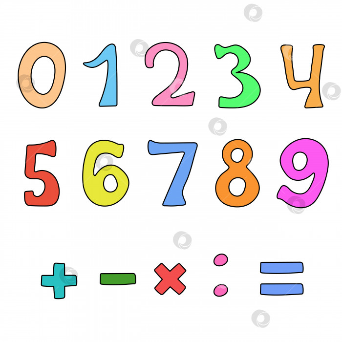Скачать Векторный набор цветных чисел, нарисованных от руки на белом фоне. Подсчет знаков. фотосток Ozero