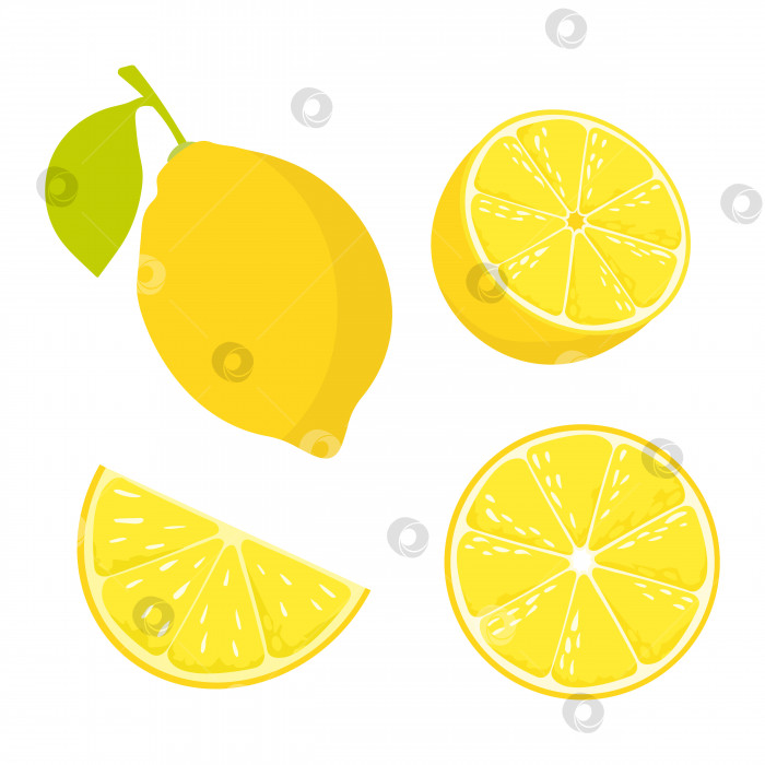 Скачать Сочный спелый лимон. Цельный лимон и дольки лимона. фотосток Ozero
