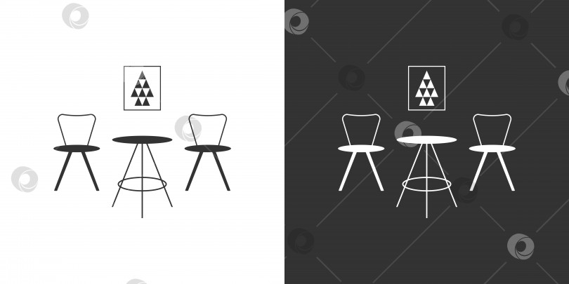 Скачать Мебельная иконка со столом и барными стульями. Черная и белая фотосток Ozero
