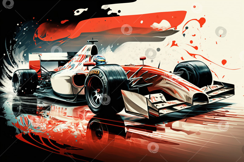 Скачать Гоночный красный автомобиль Формулы-1. Красочная абстрактная иллюстрация генеративного искусственного интеллекта фотосток Ozero