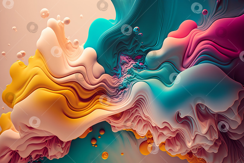 Скачать Жидкие краски, цвета гуаши смешивают красочный фон. Иллюстрация генеративного искусственного интеллекта фотосток Ozero