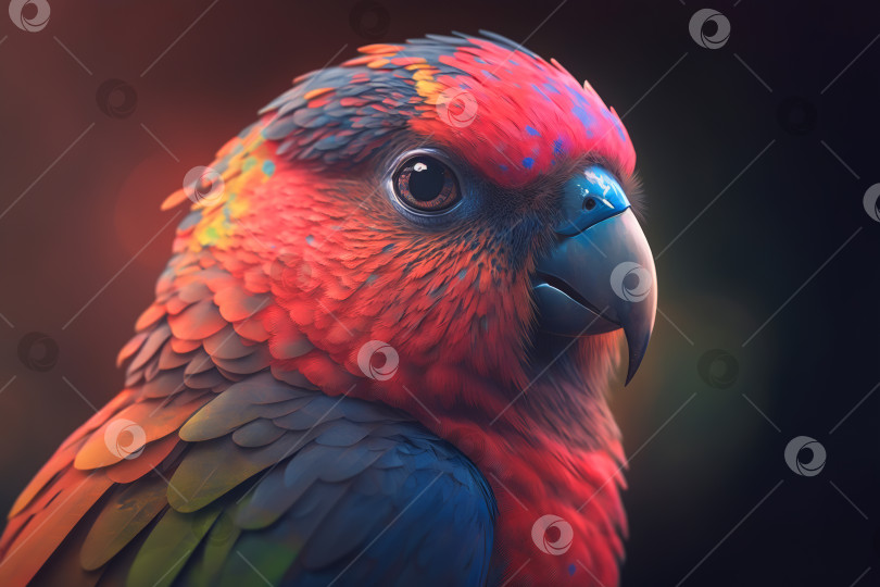 Скачать Маленький симпатичный тропический попугай на открытом воздухе. Портрет экзотической птицы с клювом. Порождающий искусственный интеллект фотосток Ozero