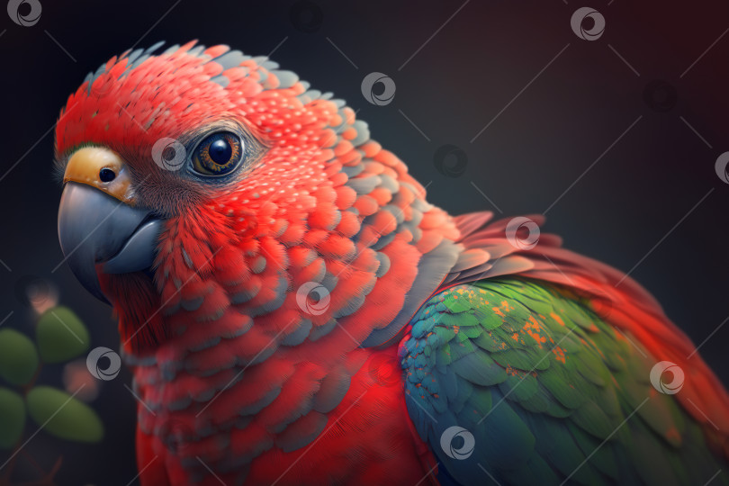 Скачать Портрет симпатичной экзотической тропической птицы попугая с клювом на открытом воздухе. Порождающий искусственный интеллект фотосток Ozero
