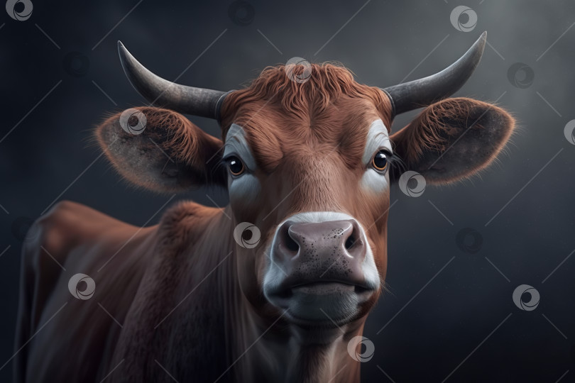 Скачать Портрет крупной бурой коровы. Порождающий искусственный интеллект фотосток Ozero