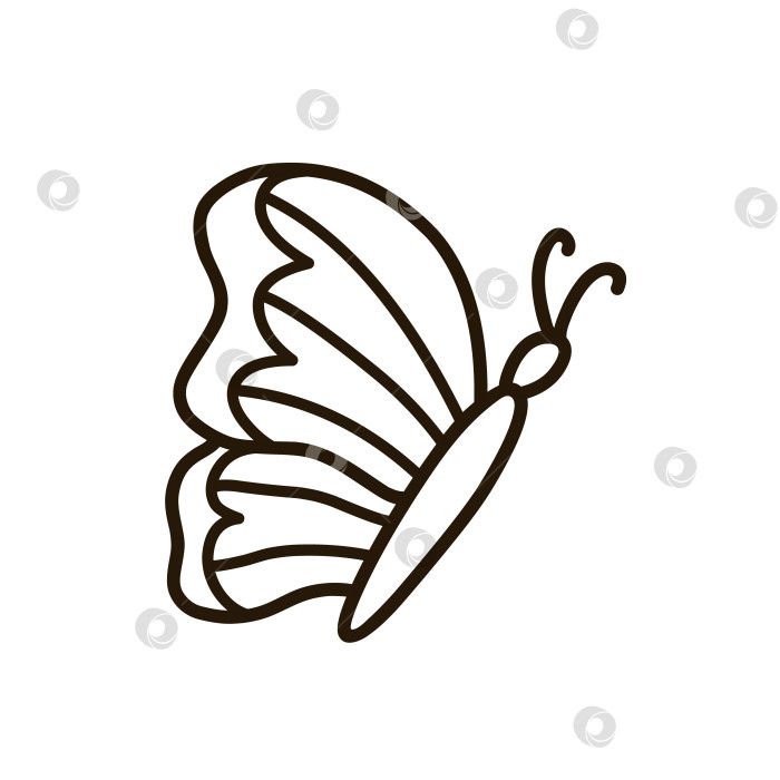Скачать Симпатичная летающая бабочка, изолированная на белом фоне. Векторная рисованная иллюстрация в стиле каракулей. Идеально подходит для праздничного оформления, открыток, логотипов, украшений. фотосток Ozero