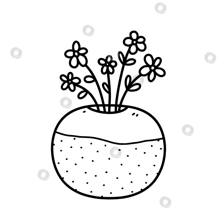Скачать Милые цветы в вазе, изолированные на белом фоне. Векторная рисованная иллюстрация в стиле каракулей. Идеально подходит для открыток, украшений, логотипа. фотосток Ozero