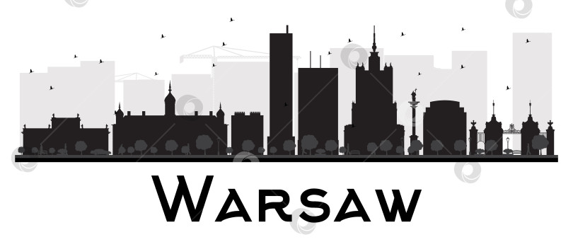 Скачать Черно-белый силуэт на горизонте Варшавы. фотосток Ozero