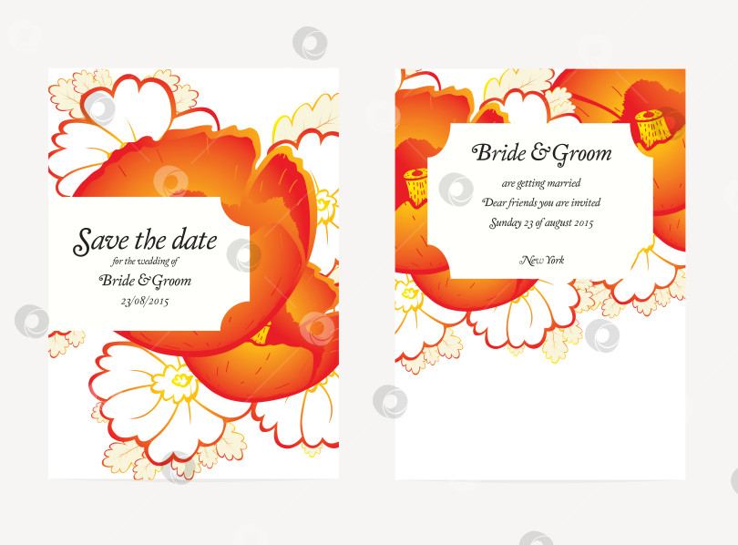 Скачать Пригласительные открытки на свадьбу с цветочными элементами фотосток Ozero