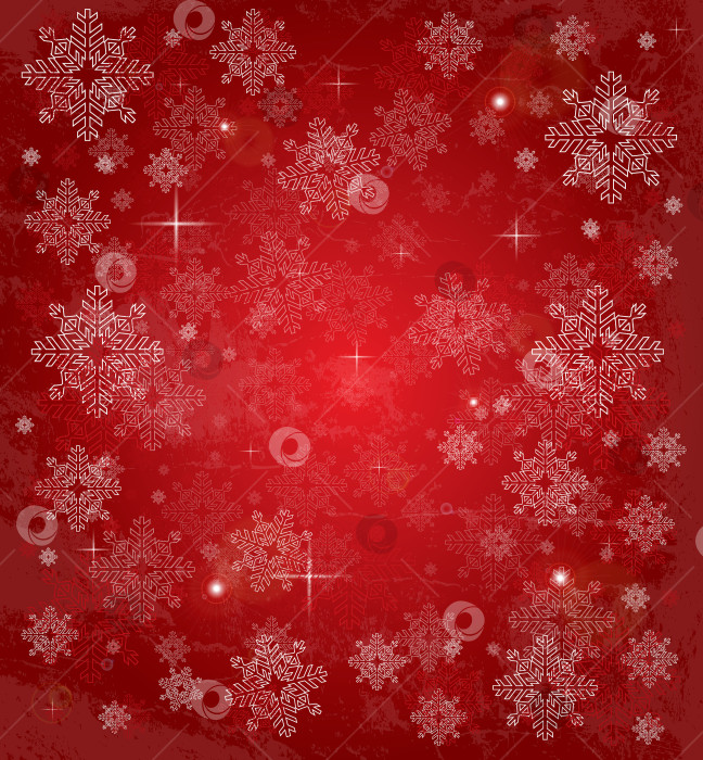 Скачать Рождественская открытка с белыми снежинками и звездами. фотосток Ozero
