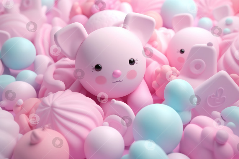 Скачать Куча зефирных конфет в стиле каваи, розовый и голубой фон милых десертов. Порождающий искусственный интеллект фотосток Ozero