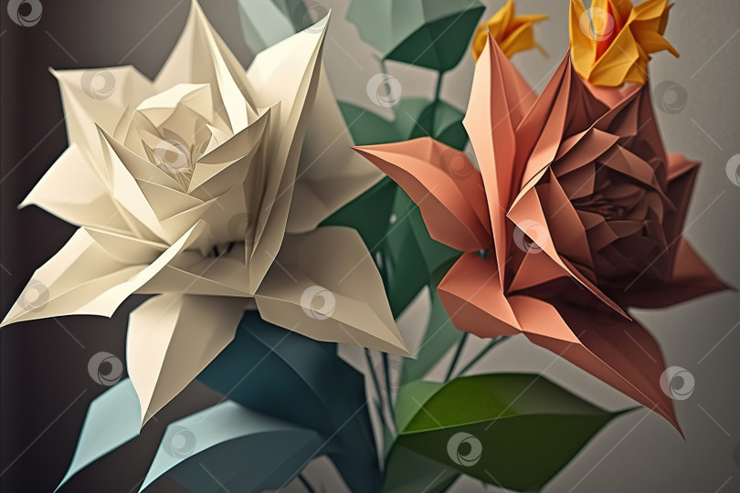 Скачать Цветы оригами из цветной бумаги. Порождающий искусственный интеллект фотосток Ozero