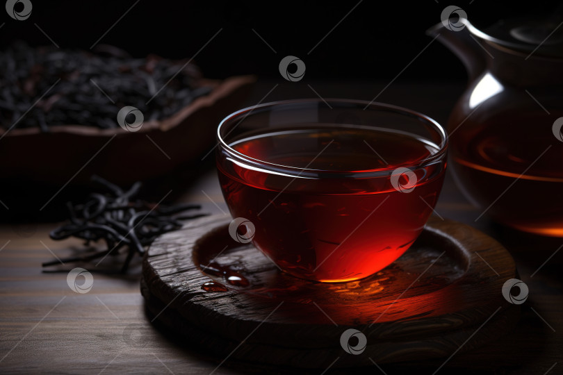 Скачать Крепкий чай в стеклянной чашке на борту, китайская чайная церемония Да Хонг Пао. Порождающий искусственный интеллект фотосток Ozero
