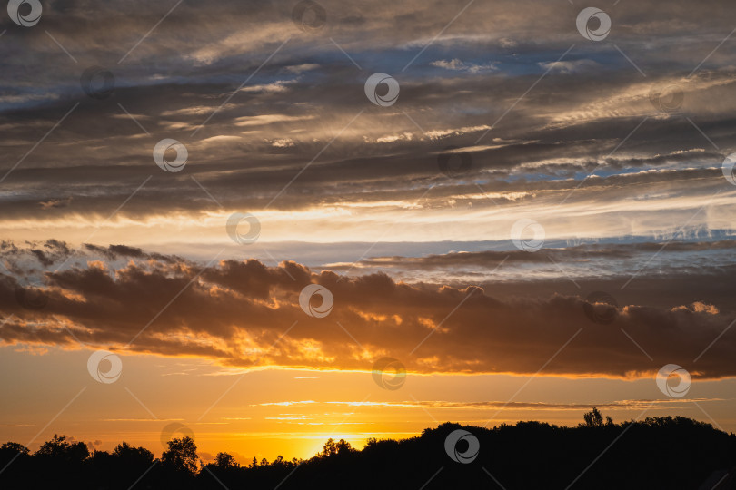 Скачать Драматический закат с небом сумеречного цвета и облаками. Потрясающий вид на закат. Красивый природный фон фотосток Ozero